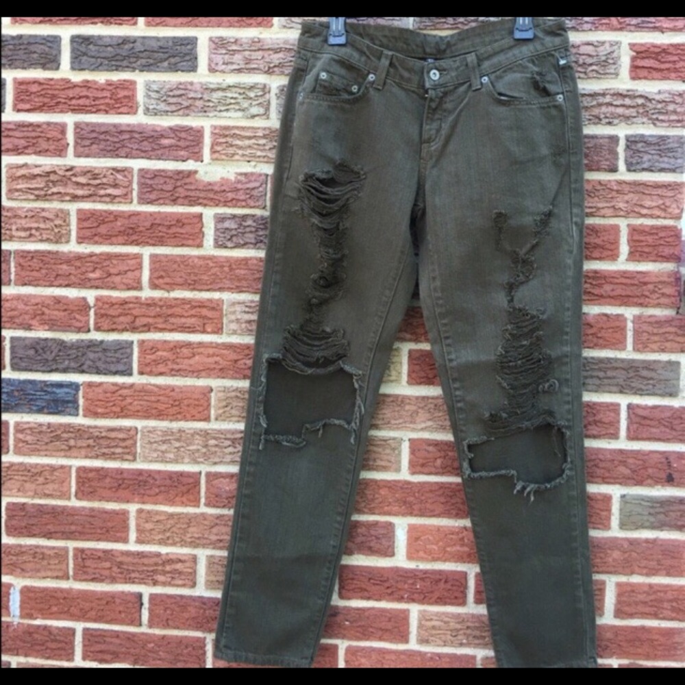 LF Carmar olive green distressed jeans